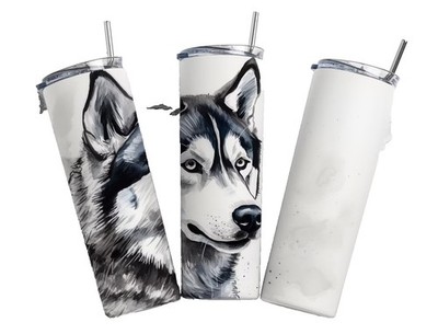Siberian Husky Black and White 20oz Tumbler Insulated Travel