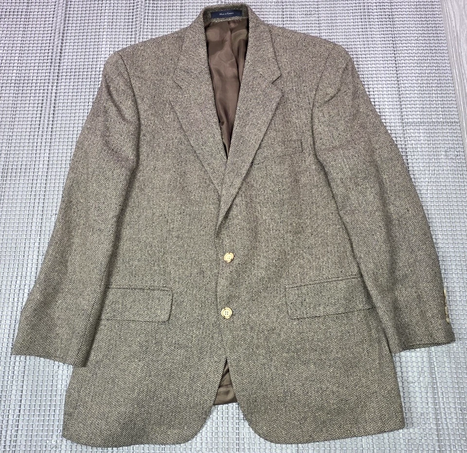 Vintage Polo University Blazer Mens 42 Brown Herringbone Wool Sport Coat 80s - Image 2 of 4