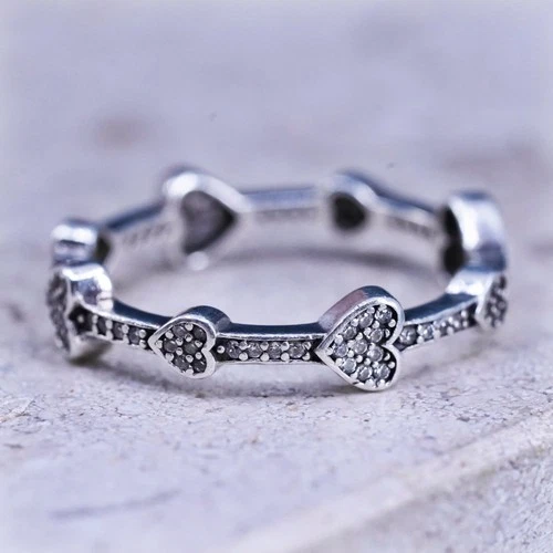 Size 7, vintage ALE Sterling 925 silver handmade heart ring with cz