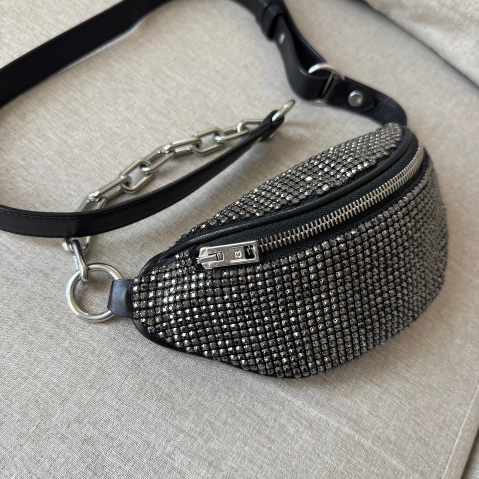 Alexander Wang Rhinestone Belt Bag Attica Black Leather Chunky Silver Chain - Image 2 of 4