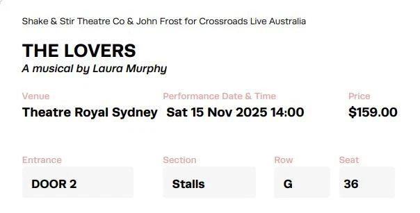 The Lovers musical - Theatre Royal Sydney 2pm Saturday 15 November - 2 tickets - image 2 of 3