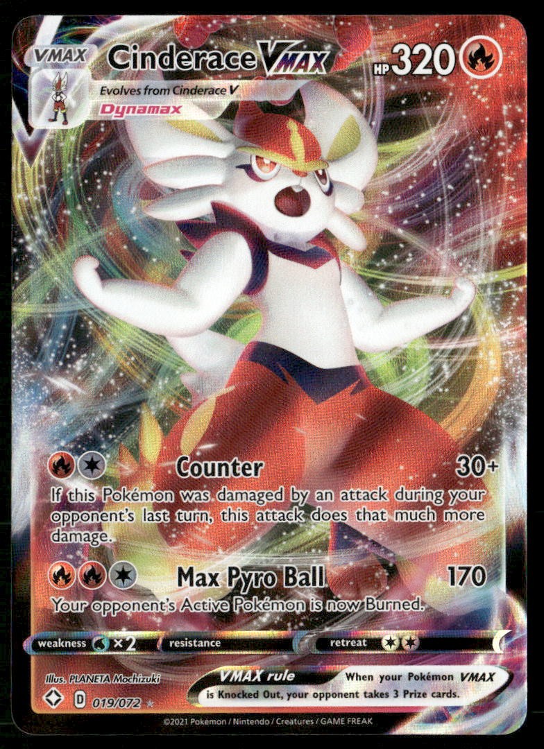 CINDERACE VMAX 019/072 HOLO VMAX RARE SHINING FATES POKEMON NM