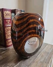 Murano Amber Brown Oval Art Glass Tiger Stripe Window Vase 9" T x 19.5" D