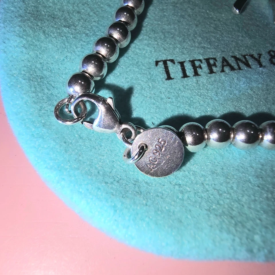 Pulseira de prata esterlina 925 Tiffany & Co fita com miçangas 6,5” - Imagem 4 de 4