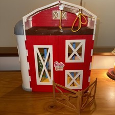 Barbie Sweet Orchid Farm Playset with 2 chickens and a fence. 18 inches tall