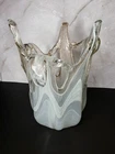 Murano Italian Art Glass Blown "Splash" Top White / Gold Vase, 7.5" tall  NWT