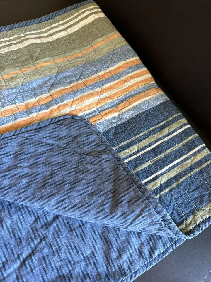 Almohada acolchada a rayas Eddie Bauer Home tamaño king size 100 % algodón azul verde Foto 4 de 4