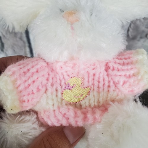 Inter-American Mini White Bunny Rabbit W/ Pink Sweater 4" Spring Easter Plush - Picture 2 of 5