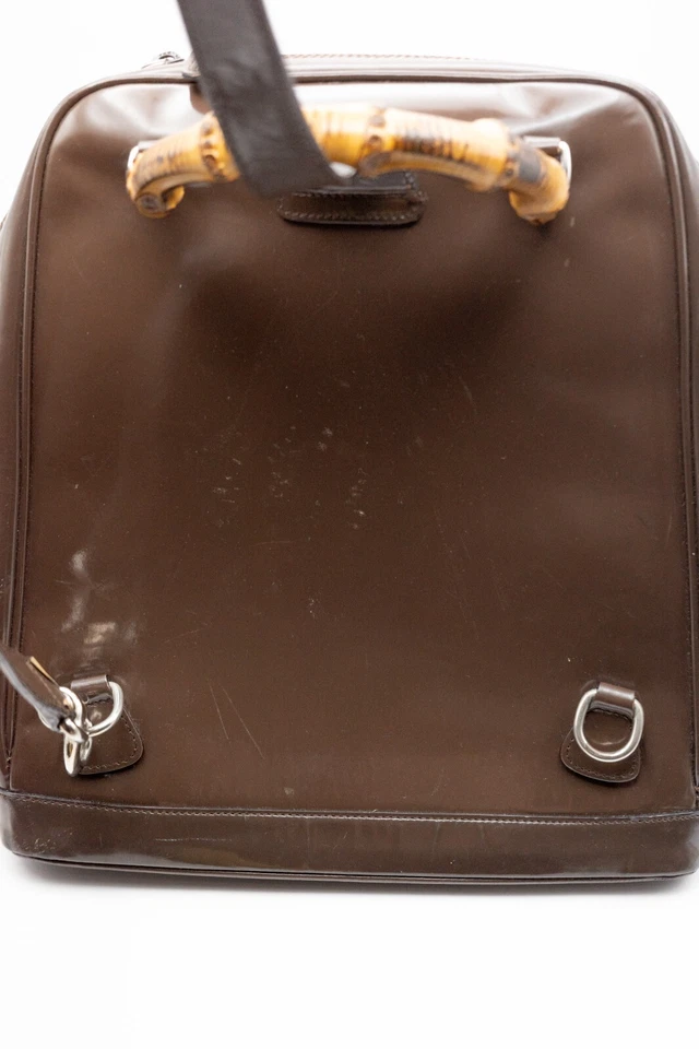 GUCCI Mochila Bambú Nylon Charol Marrón Un Hombro Auténtica Foto 4 de 4