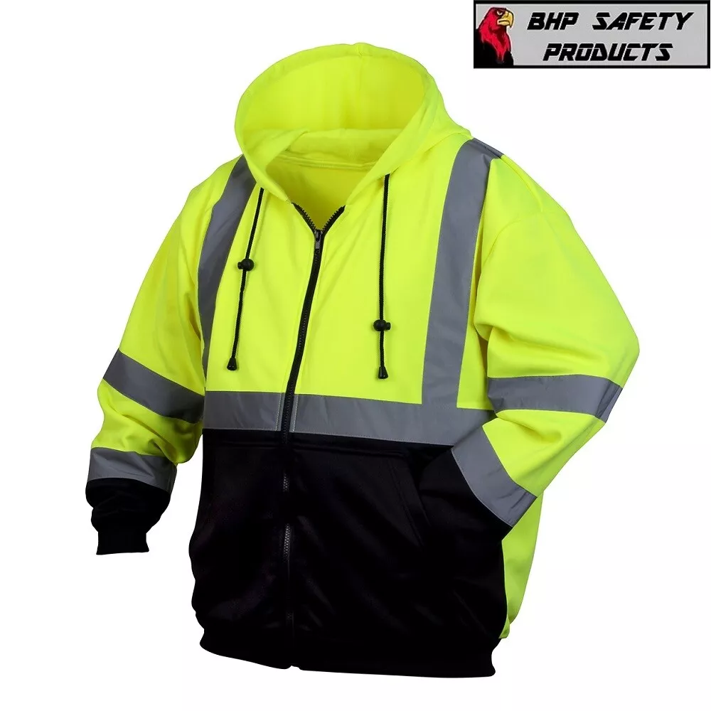 HIGH VISIBILITY Lime Green Class 3 Full Zip Safety Sweatshirt