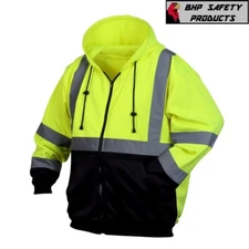 HIGH VISIBILITY Lime Green Class 3 Full-Zip Safety Sweatshirt Hoodie Jacket