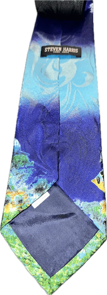 Gravata masculina feita à mão Under Water World Steven Harris Dolphins Fish - Imagem 3 de 4
