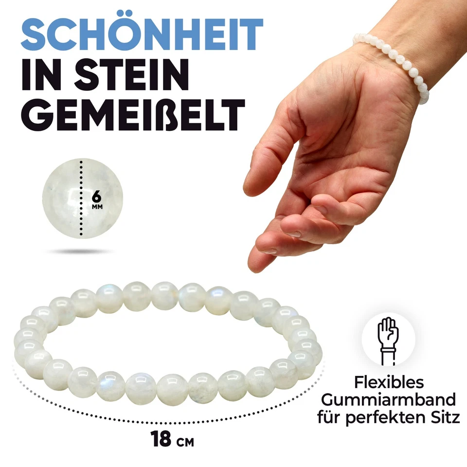 Edelstein Armband aus echtem Naturstein: Mondstein | 6mm Kugelarmband - Bild 4 von 4