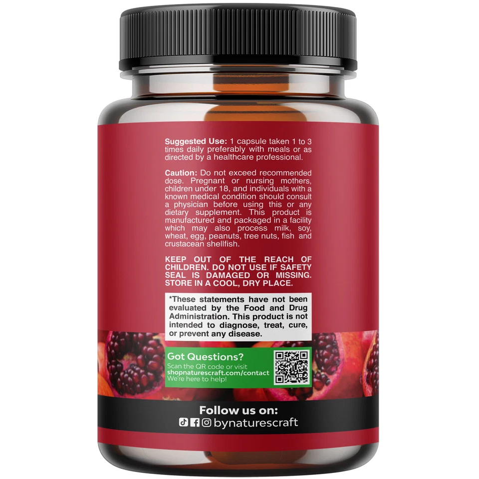 Pomegranate Extract Capsules Antioxidant Supplement for Heart Health Joint 60ct - Image 2 of 4