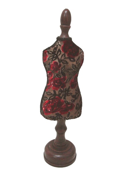 (27221) FIGURA MANIQUI MADERA COLGADOR PARA COLGAR JOYAS VESTIDO GRIS FLORES