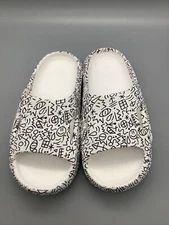 Cushion Slides Unisex Adult Size 40-41 White with Black Graffiti NEW