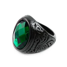 Vintage Oval Green CZ Stone Wedding Rings Stainless Steel Men Women's Retro Ring
