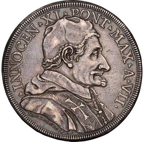 Vatican - 1682 Innocent XI Piastra Anno VII - NGC AU53 - LARGE IMPRESSIVE BEAUTY