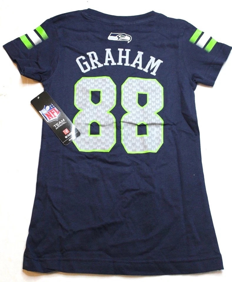 Camiseta NFL Niñas Jimmy Graham Seattle Seahawks Cuello en V Mediana M 10-12 Azul Marino Nueva con Etiquetas Foto 2 de 3