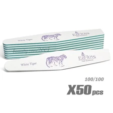 Ezflow White Tiger Nail Files 100/100 50 ct For Acrylic UV Gel Dip Powder