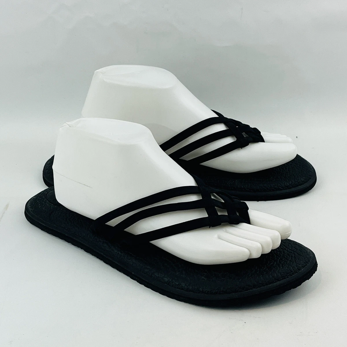 Womens 10 Sanuk Yoga Salty Sandals Black Stretch Criss Cross