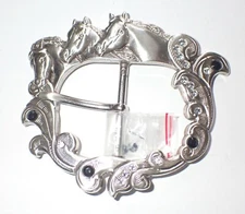 BEAUTIFUL SWIVEL STYLE HORSE BELT BUCKLE WITH BLACK/CLEAR CRYSTALS +XTRA CRYSTAL
