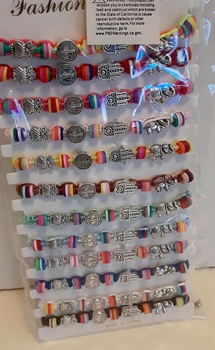 12 Lucky Charm BRACELETS BAUTIZO RECUERDOS San Benito Elephant Evil eye hand Owl - 第 3/8 張圖片