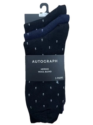 MARKS AND SPENCER Mens Black Marks & Spencer M&S Merino Wool Blend 3 X Socks UK 6-8.5 M&S