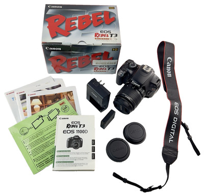EOS Canon Rebel T3 Digital SLR Camera EF-S 18-55 IS II, All Accessories, Disks