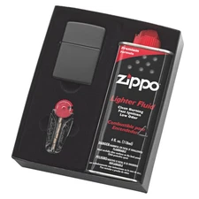 Zippo Matte Black Lighter Gift Box Set With Fluids & Flints 