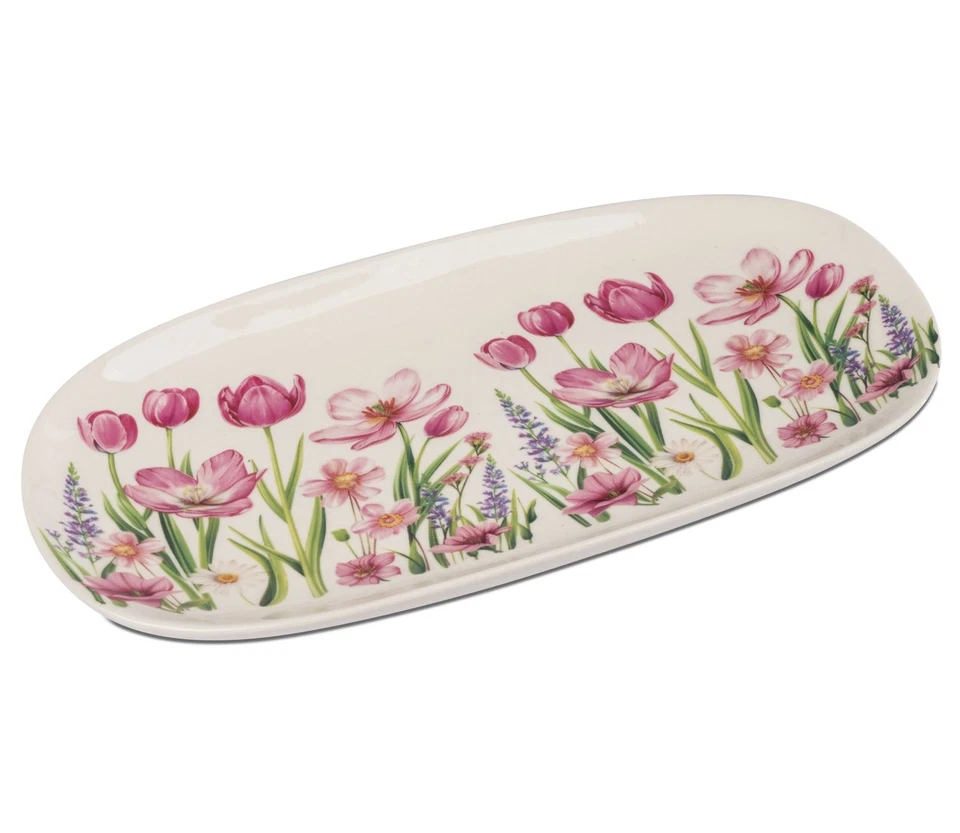 Dekoteller Blumenzeit oval 30x15cm weiß rosa aus Porzellan Formano F26 - Bild 1 von 2