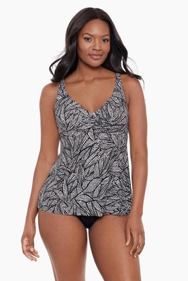 Miraclesuit BLACK/WHITE Shore Leave Ayla Tankini Swim Top, US 16