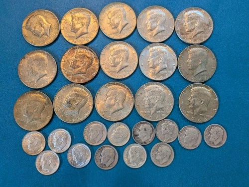 Silver Coins Half Dollar Dimes Kennedy Roosevelt Liberty Circulated