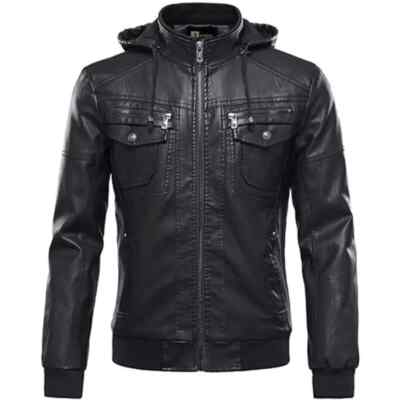 New Men's Motorcycle Brando Style Biker Real Leather Hoodie Jacket