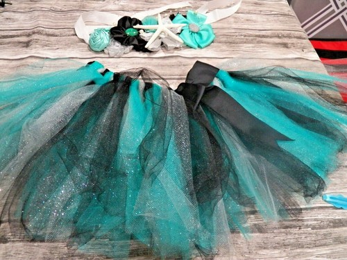 Little Girl Sz 4 Toddler Blue & Black Outfit Toto Skirt w a Beautiful Hand Band