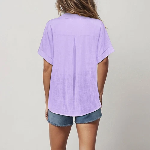 Women Tops Lapel Neck Shirts Ladies Casual Short Sleeve Business Elegant Blouse - Picture 29 of 44