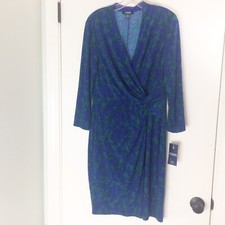 Chaps womens wrap dress size L floral print stretch green hydrangea NWT