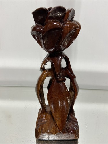 VTG Hand Carved Wood Table Art Sculpture Flower - Picture 4 of 13