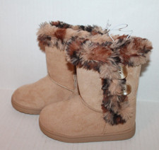 Jumping Beans Beige Brown Winter Boots with Leopard Faux Fur Toddler Girl Size 8