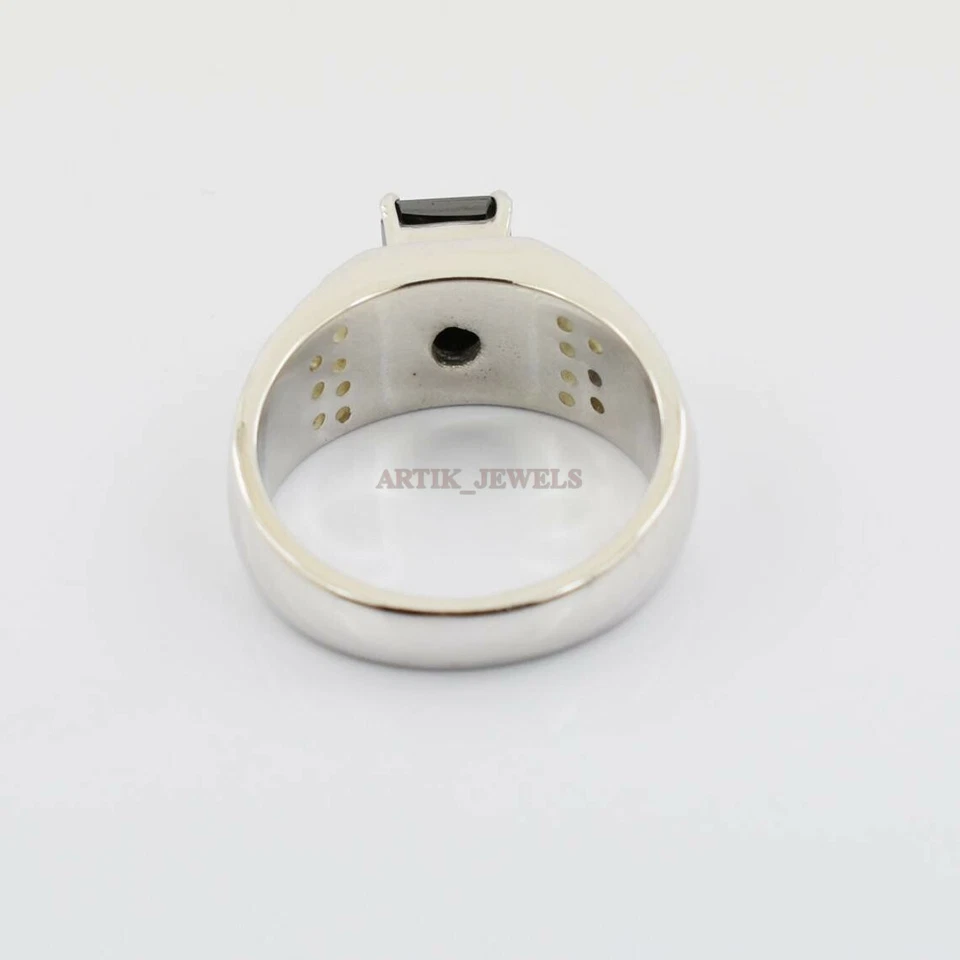 Negra Natural Onix Piedra preciosa con 14K Chapado En Oro Blanco Plata Anillo - Imagen 3 de 4