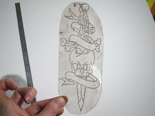 vtg 1960s 1970s Tattoo Flash acetate stencil Sword Skull Banner signed v2 KN3/4