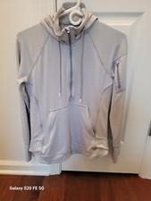 Athleta Heavenly Hail Gray/White Stripe 1/2 Zip Pullover Hoodie, Women's Size S
