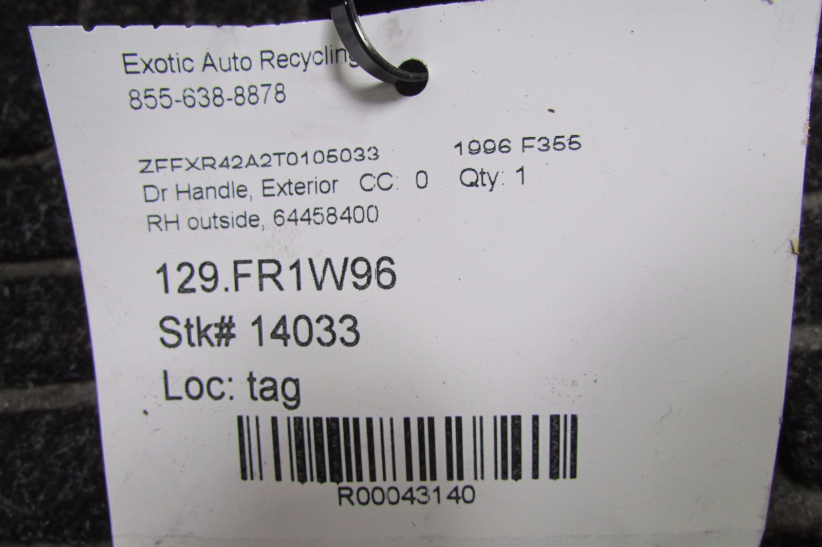 Ferrari F355, RH, Right Outside Door Handle, Used, P/N 64458400