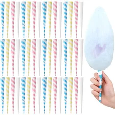 Cotton Candy Cones Striped White Cotton Candy Sticks Paper Cotton Candy Floss...