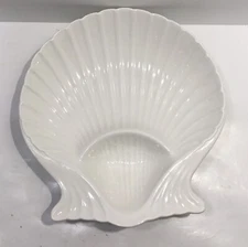 Seashell Chip And Dip White Ceramic Bowl Serving Platter Plate Scalloped