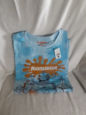 NICKELODEON CARTOONS TYE-DYE BLUE/WHITE  T-Shirt Kids Size MEDIUM  - BRAND NEW 