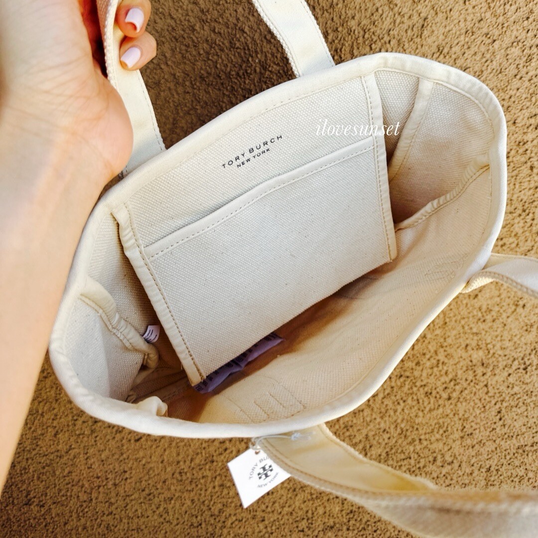 NWT {Tory Burch} Natural Canvas Tote Bag Double Top Handle
