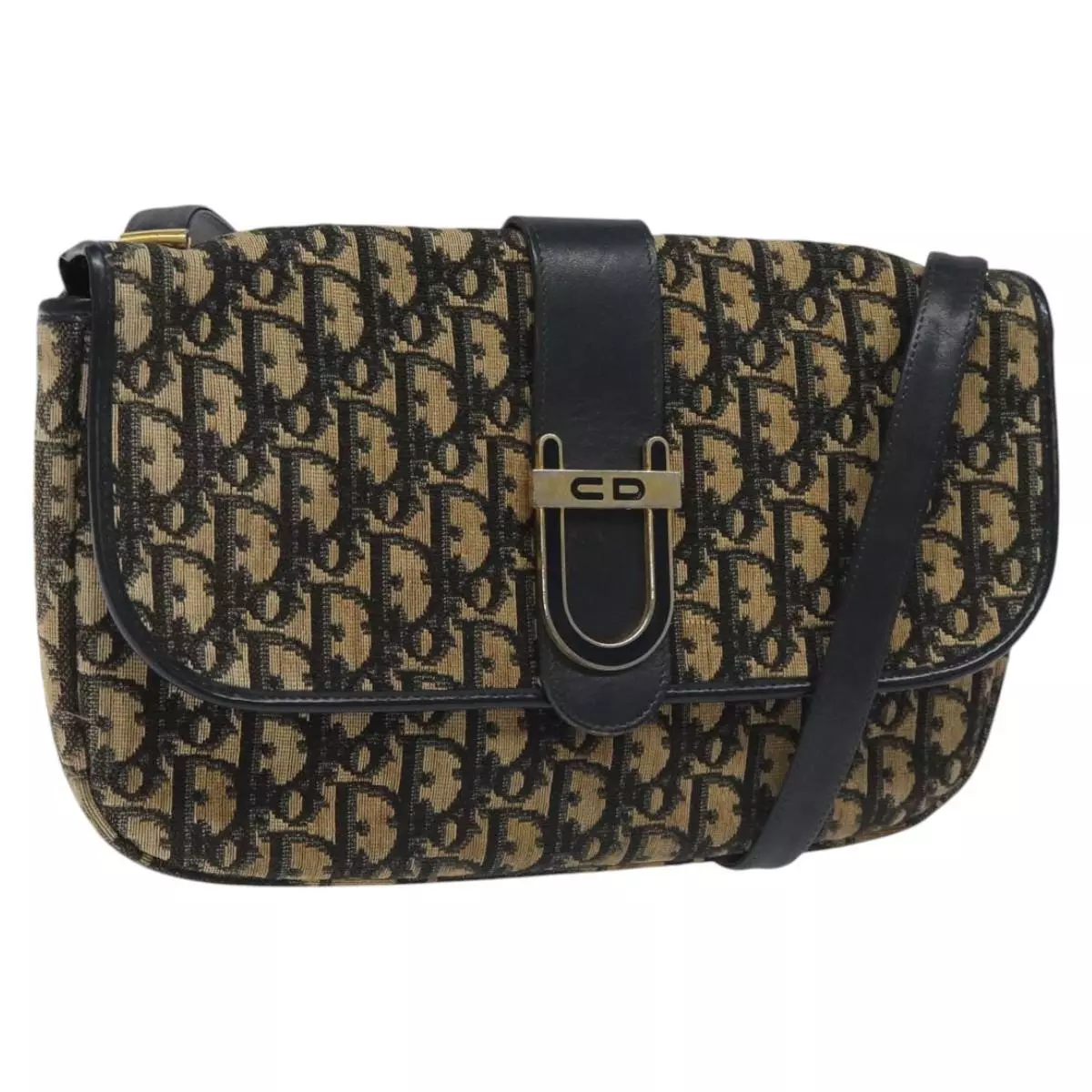 Sac bandoulière Christian Dior trotteur toile marine or authentique 115041