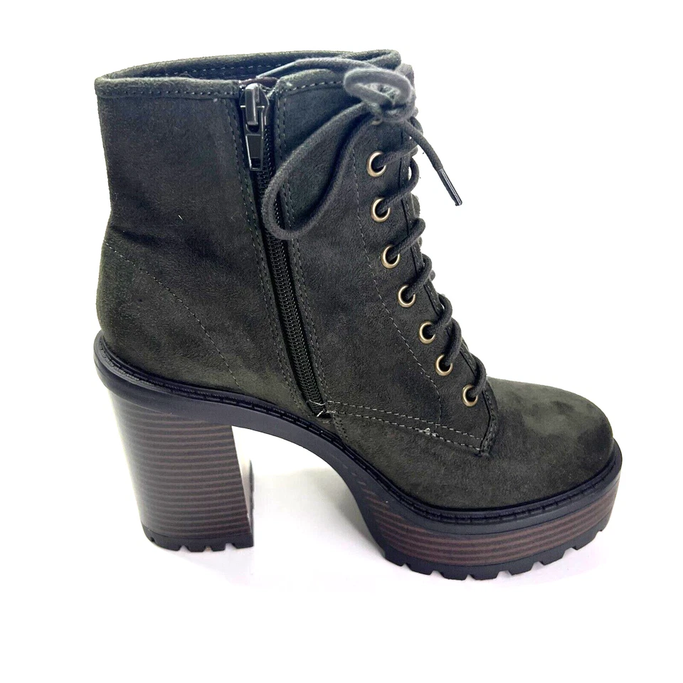 Botines de combate Soda para mujer gruesos de tacón ancho de gamuza negros con cordones talla 8 Foto 4 de 4