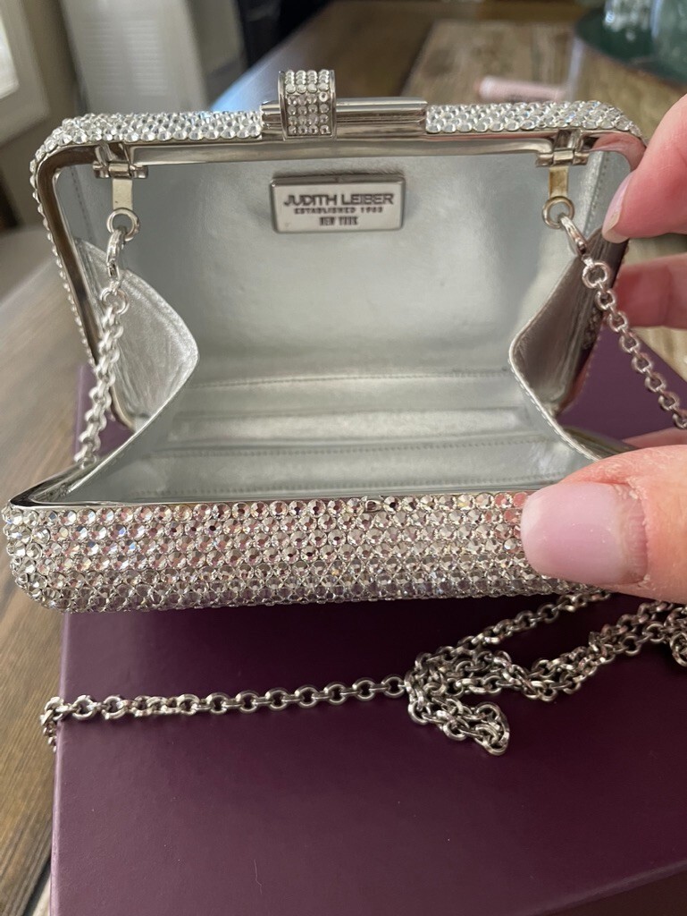 RARE JUDITH LEIBER COUTURE SMALL Silver Slim Slide Crystal Evening